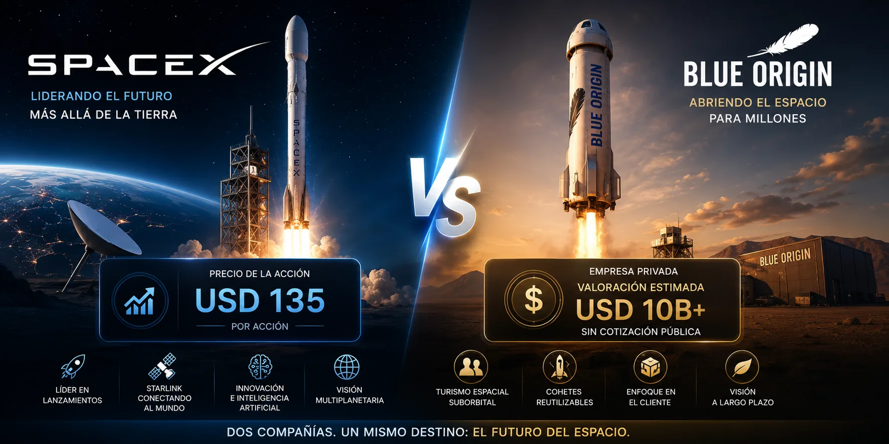 Comparativa de SpaceX y Blue Origin: valoración, hitos y visión de futuro